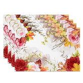 Aperturee - Aperturee Bright Floral Placemats Set of 4 in Red Pink and Yellow for Summer Fiesta and Garden Party Decor